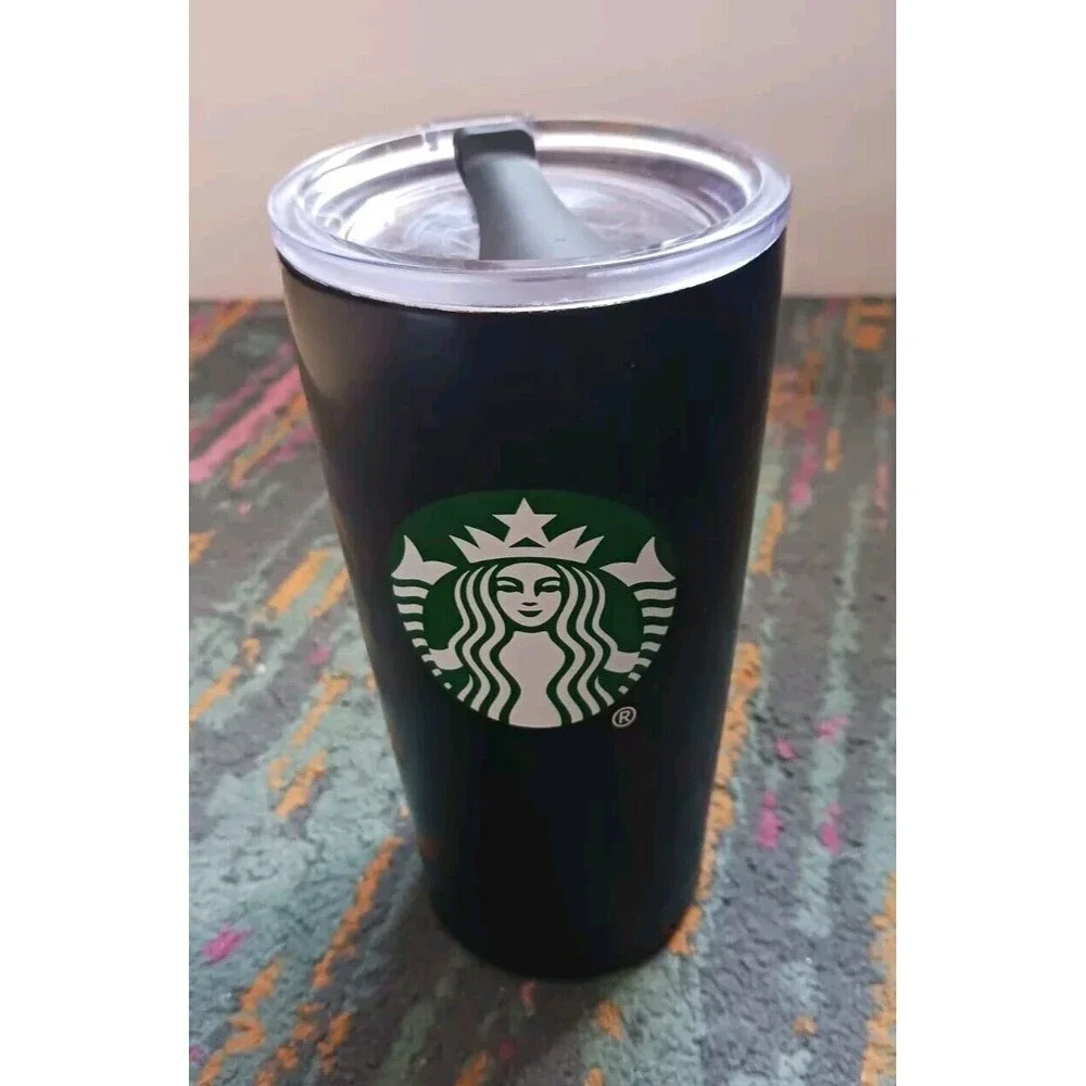 Starbucks Tumbler Stainless Steel 20oz Black Green Logo W Lid 2018 Traveler